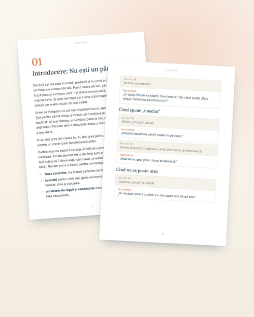 Pagini din ebookul Copilul cu ADHD fără țipete și pedepse
